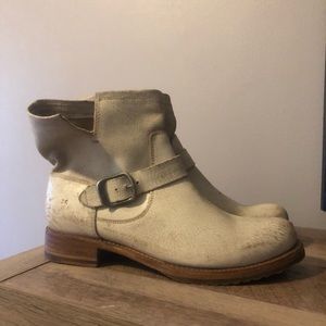 Frye Distressed Cream/White Booties